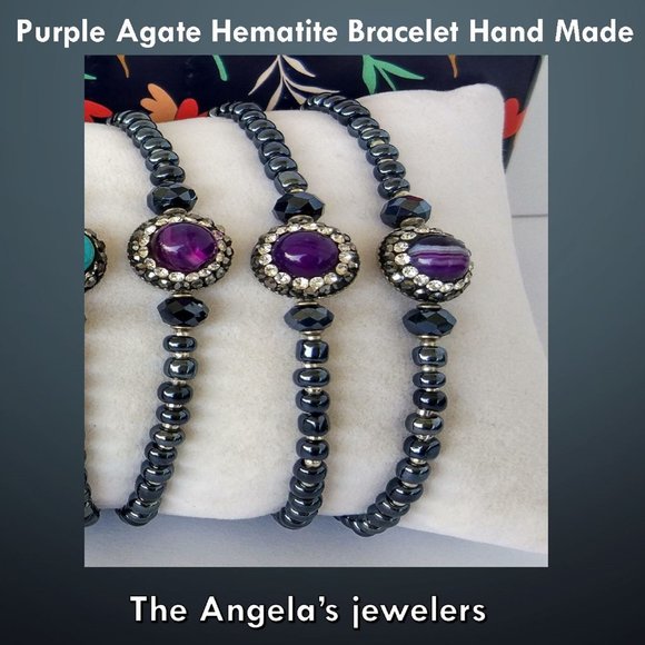 Purple Agate Hematite Bracelet Hand Made - Picture 2 of 4